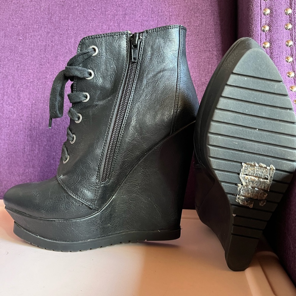 Black Wedge booties size 7